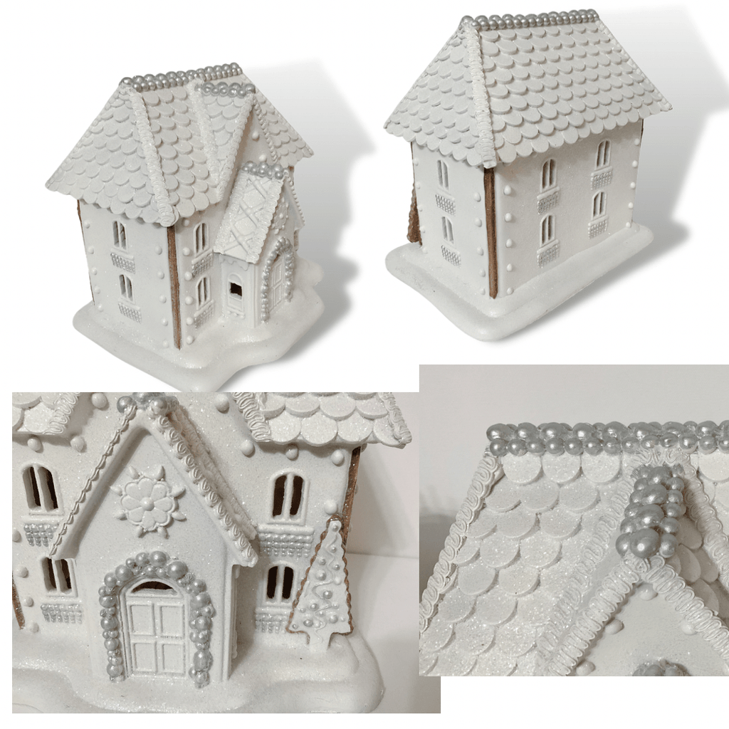 Raz Imports Seasonal & Holiday Decorations Raz Imports White Victorian Pearl Illuminating House | White Gingerbread House
