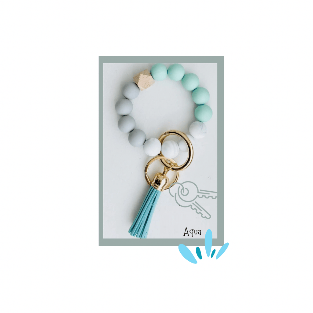 Tiny Gift Society Bangle Keychain Aqua Cute Bangle Keychain | Silicone Wristlet Key Ring | Bead Bracelet | Cute Gift Ideas