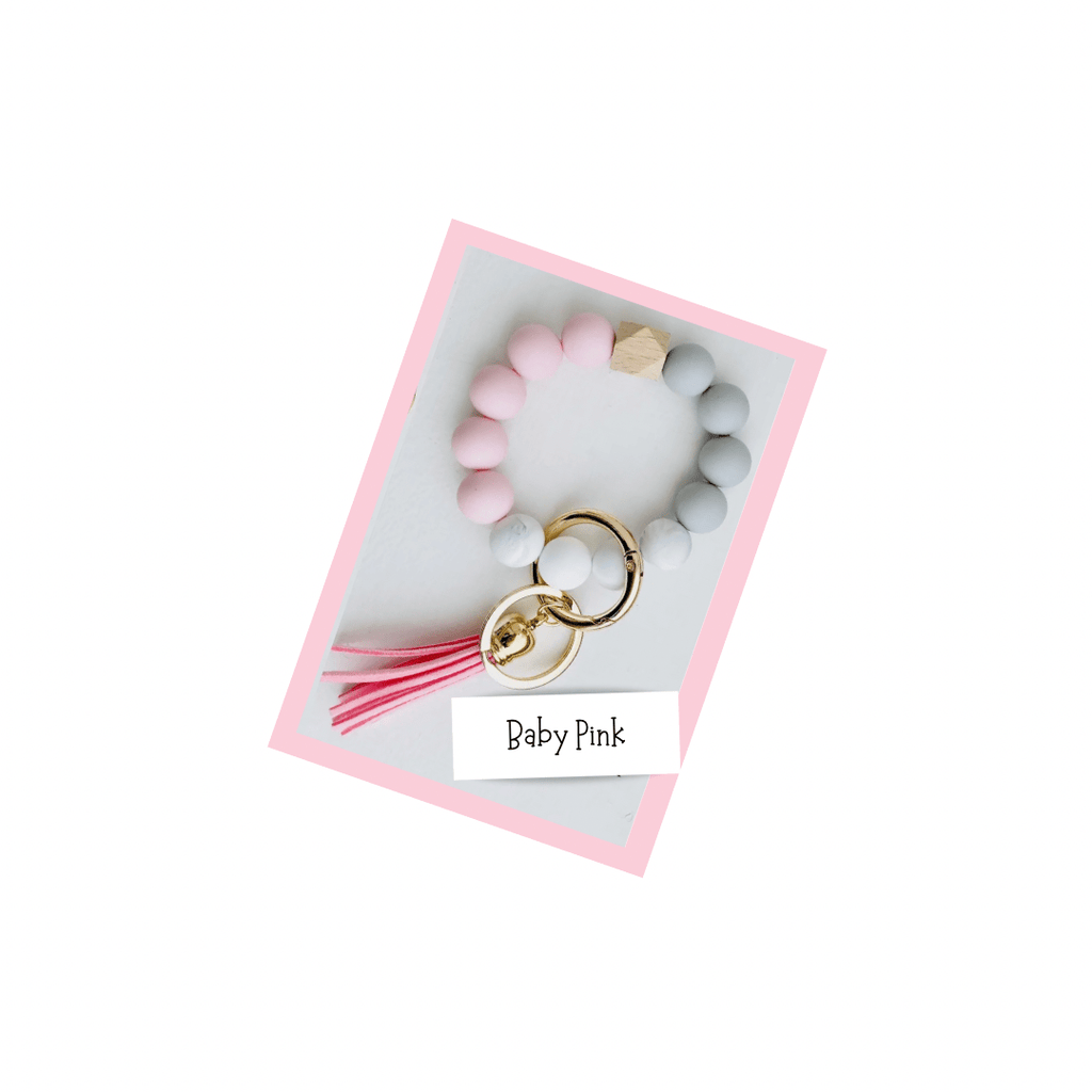 Tiny Gift Society Bangle Keychain Baby Pink Cute Bangle Keychain | Silicone Wristlet Key Ring | Bead Bracelet | Cute Gift Ideas
