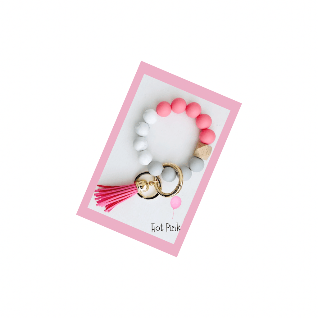 Tiny Gift Society Bangle Keychain Hot Pink Cute Bangle Keychain | Silicone Wristlet Key Ring | Bead Bracelet | Cute Gift Ideas