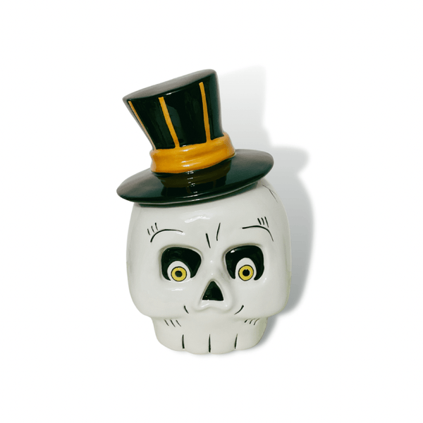 Transpac Home Accents TRANSPAC Large Skeleton Canister by Shelley Comiskey | Skeleton with Top Hat | Skeleton Cookie Jar