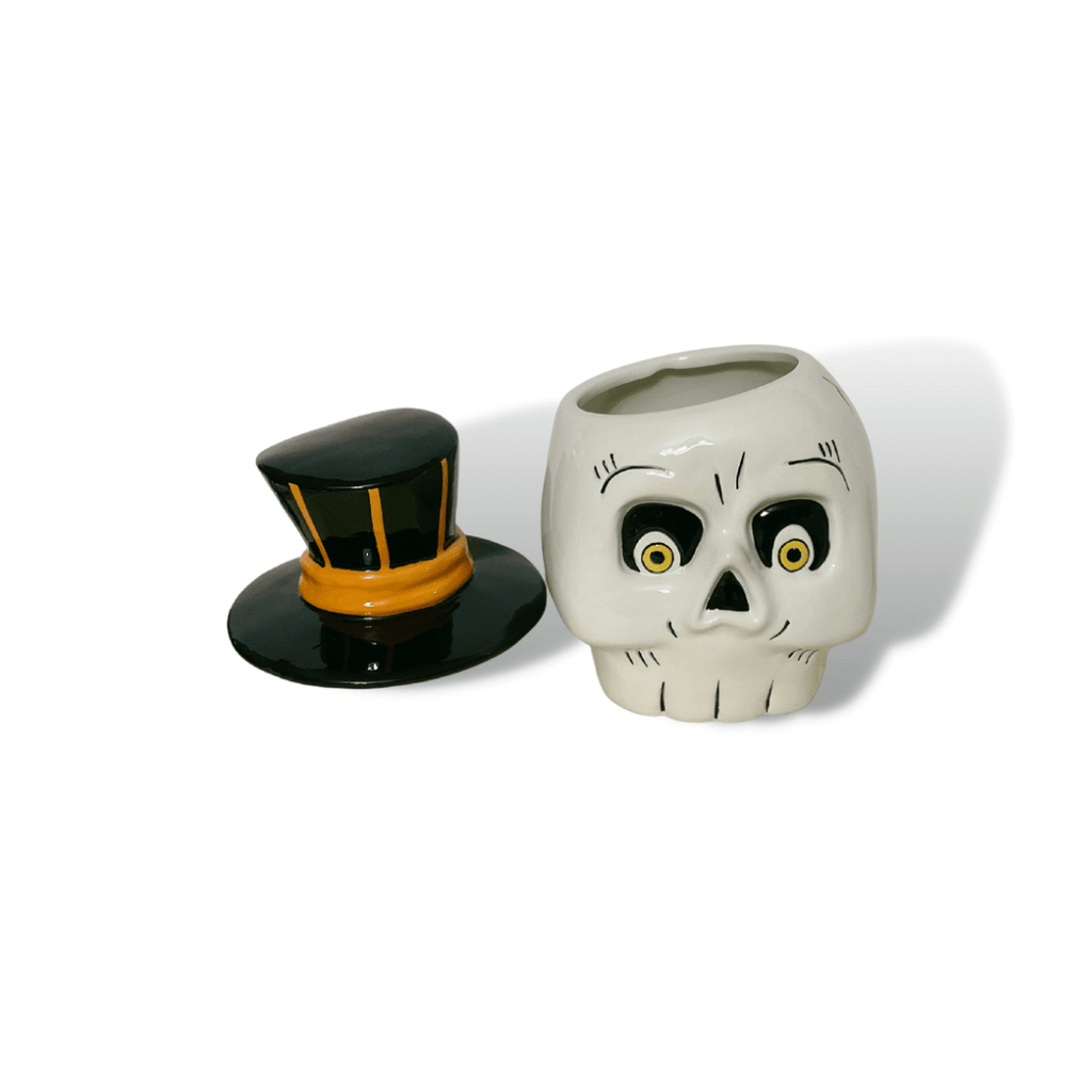 Transpac Home Accents TRANSPAC Large Skeleton Canister by Shelley Comiskey | Skeleton with Top Hat | Skeleton Cookie Jar