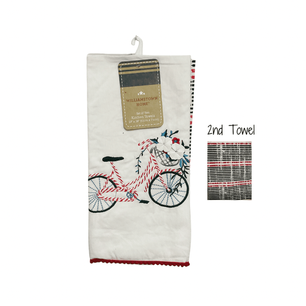 Williamstown Home Kitchen towels FABULOUS! Bicycle with Flower Basket Farmhouse style Kitchen Towels Set of 2