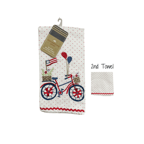 Williamstown Home Kitchen towels FABULOUS! Bicycle with Front & Back Flower Basket Farmhouse style Kitchen Towels Set of 2